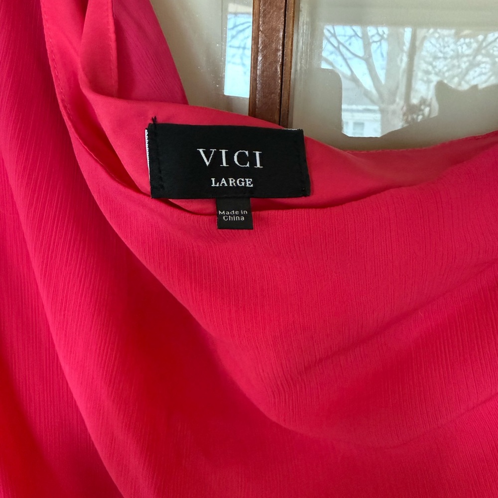 VICI Gaze One Shoulder Feather Bold Hot Pink Mini Party Cocktail Dress - Large - Picture 6 of 8